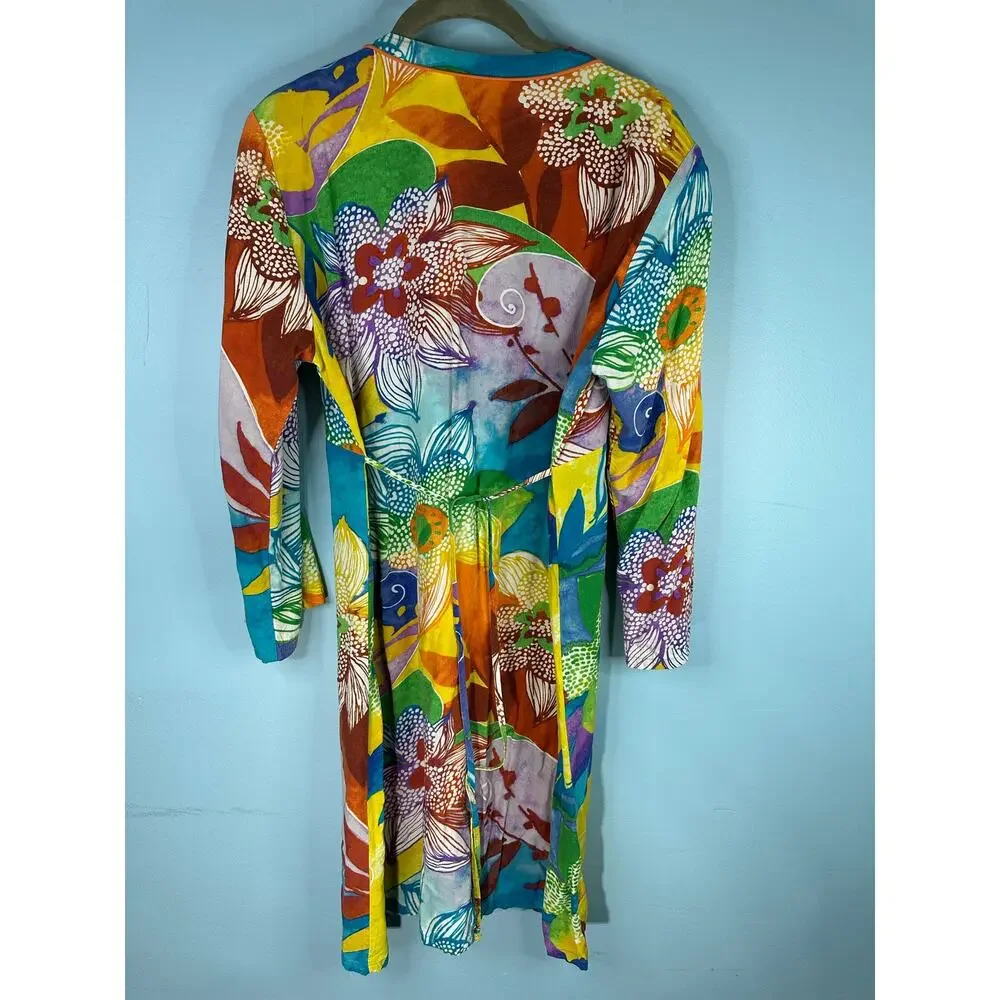 Jams World tropical caftan dress vibrant watercolor floral print Size L - Picture 4 of 7
